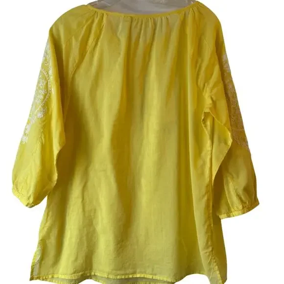 Chico's Bohemian Embroidered Peasant Blouse Yellow Size 1 Medium - Picture 3 of 8